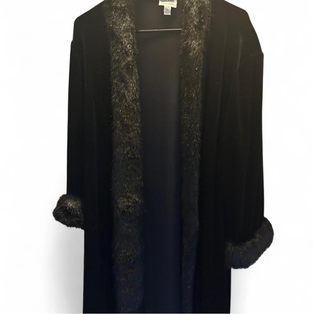 R&M Richards Black Trench Coat with Faux Fur Trim